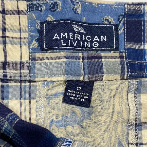 American Living 100% Cotton Blue And White Patchwork Woman’s Mini Skirt NWT 12 - Picture 8 of 11